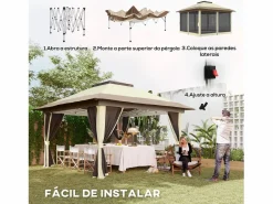Cenador Dhile plegable + cortinas removibles crema 280x356 cm^Outsunny Discount
