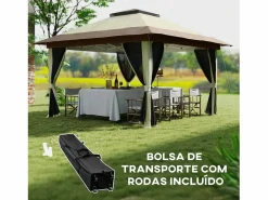 Cenador Dhile plegable + cortinas removibles crema 280x356 cm^Outsunny Discount