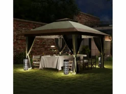 Cenador Dhile plegable + cortinas removibles crema 280x356 cm^Outsunny Discount