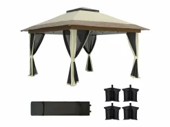 Cenador Dhile plegable + cortinas removibles crema 280x356 cm^Outsunny Discount