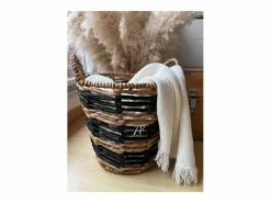 Cesta de agua de jacinto bicolore redonda con motivo geométrico - 30 x 34 cm^Calicosy Best