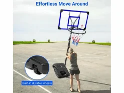 DripeX Cesta De Baloncesto|Cesta de baloncesto, altura ajustable 147-260 cm, con PC de pared posterior de 83x53 cm y base ampliada, 2 ruedas, para niños/adultos-86x83x260cm