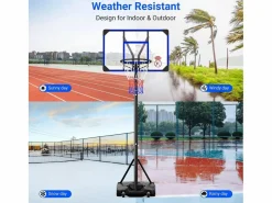 DripeX Cesta De Baloncesto|Cesta de baloncesto, altura ajustable 147-260 cm, con PC de pared posterior de 83x53 cm y base ampliada, 2 ruedas, para niños/adultos-86x83x260cm