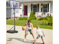 DripeX Cesta De Baloncesto|Cesta de baloncesto, altura ajustable 147-260 cm, con PC de pared posterior de 83x53 cm y base ampliada, 2 ruedas, para niños/adultos-86x83x260cm