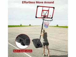 Cesta de baloncesto, altura ajustable 147-260 cm, con PC de pared posterior de 83x53 cm y base ampliada, 2 ruedas, para niños/adultos-86x83x260cm^DripeX Best