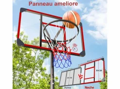 Cesta de baloncesto, altura ajustable 147-260 cm, con PC de pared posterior de 83x53 cm y base ampliada, 2 ruedas, para niños/adultos-86x83x260cm^DripeX Best