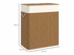 Cesta de bambú para la colada con tapa, bolsa extraíble y lavable, asas de cuerda, marrón (52 x 32 x 63 cm) Marru00f3n New