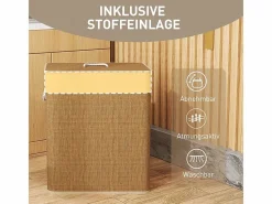 Cesta de bambú para la colada con tapa, bolsa extraíble y lavable, asas de cuerda, marrón (52 x 32 x 63 cm) Marru00f3n New
