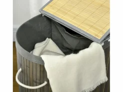 Cesta de bambú para la colada con tapa, 100 l, 2 bolsas extraíbles, (62,5 x 37 x 60,5 cm)^ Best