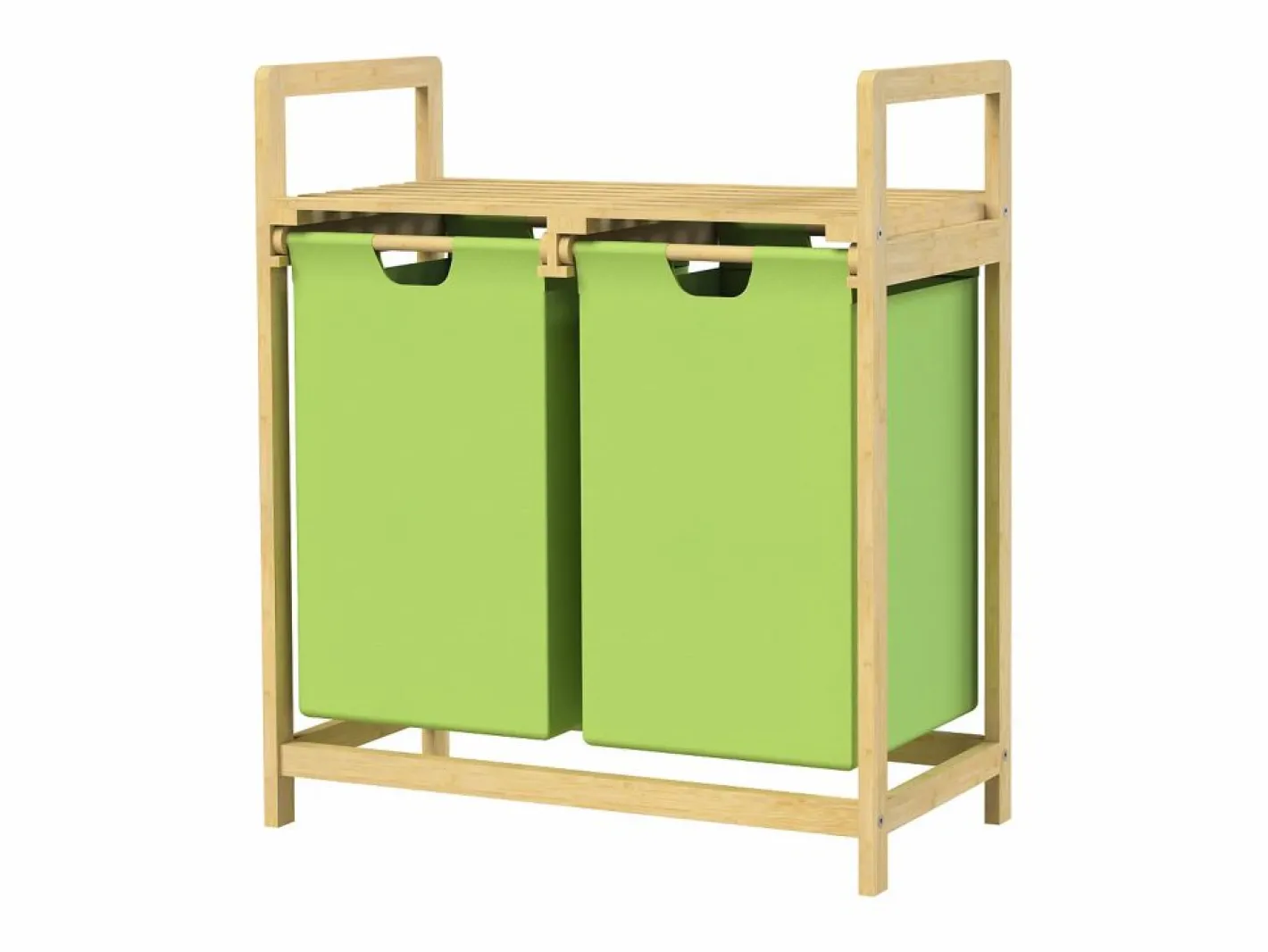 Cesta de lavandería de bambú colector de lavandería cesta de lavandería 2 bolsas de lavandería clasificador de lavandería Verde Sale