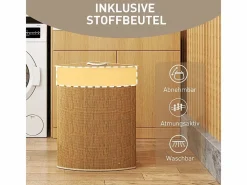 Cesta de lavandería de bambú con tapa, 55 l, diseño esquinero, con bolsa extraíble (35 x 35 x 60 cm)^ Sale