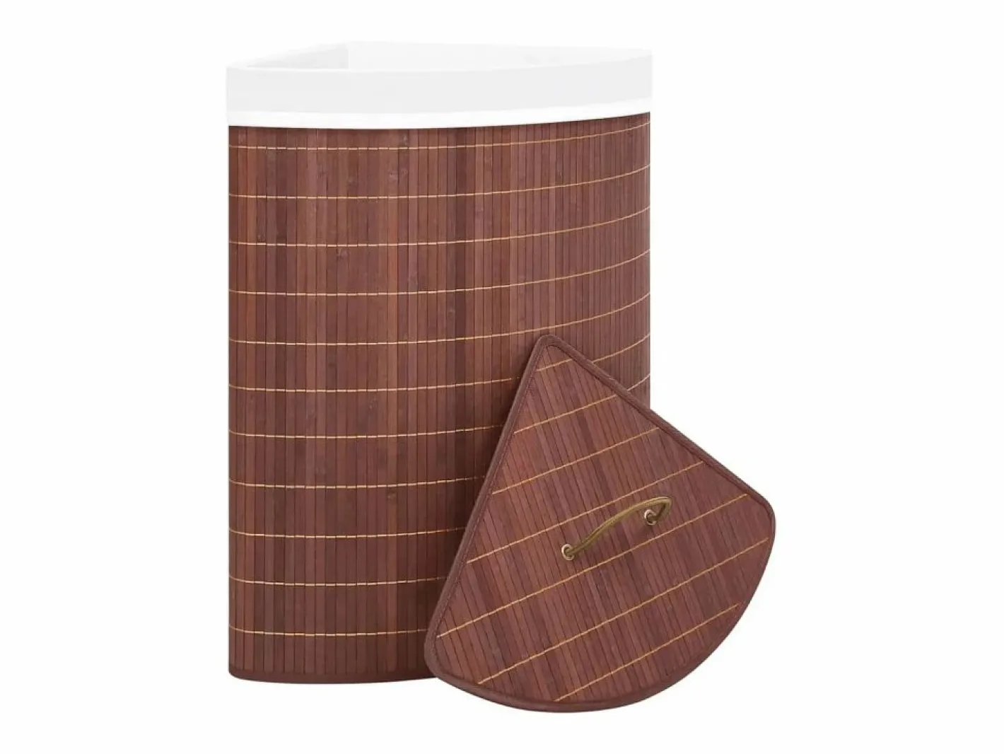 Cesto De Ropa|Cesta de lavandería esquinera de bambú marrón 60 L
