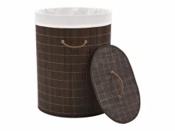 Cesto De Ropa|Cesta de lavandería ovalada de bambú marrón oscuro