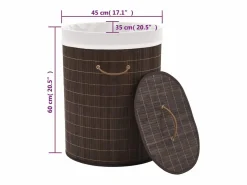 Cesto De Ropa|Cesta de lavandería ovalada de bambú marrón oscuro