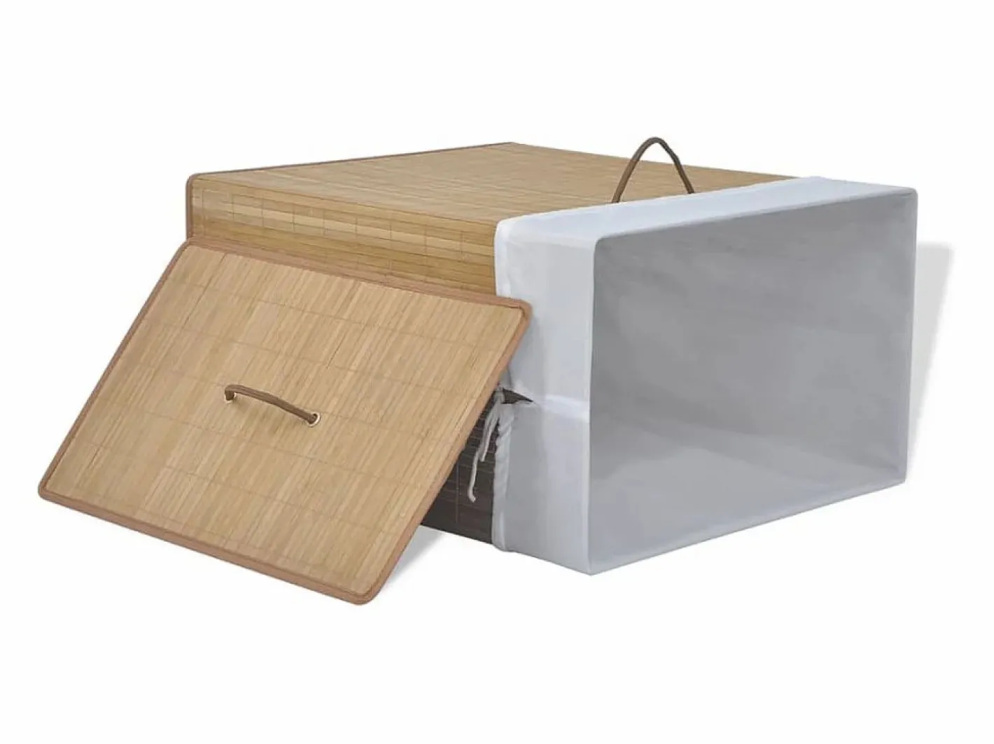 Cesto De Ropa|Cesta de lavandería rectangular de bambú natural