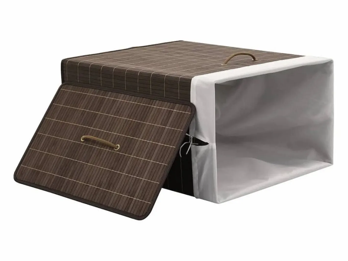 Cesta de lavandería rectangular de bambú marrón oscuro^ New