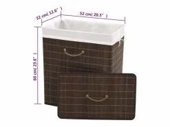 Cesta de lavandería rectangular de bambú marrón oscuro^ New