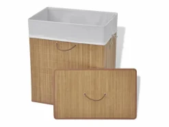 Cesto De Ropa|Cesta de lavandería rectangular de bambú natural