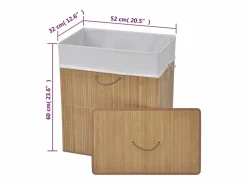 Cesto De Ropa|Cesta de lavandería rectangular de bambú natural