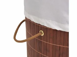 Cesta de lavandería redonda de bambú marrón^ New
