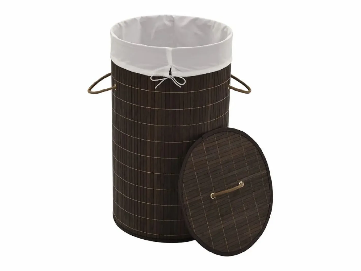 Cesto De Ropa|Cesta de lavandería redonda de bambú marrón oscuro