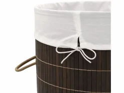 Cesto De Ropa|Cesta de lavandería redonda de bambú marrón oscuro