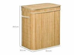 Cesto De Ropa|Cesta de ropa de bambú con tapa, 2 compartimentos, 90 l, con bolsa extraíble, color natural (54,2 x 35,2 x 59,5 cm)