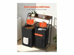 Cesto De Ropa|Cesta de Ropa Sucia SucceBuy Clasificador de Ropa de 2 Niveles con Ruedas, Cesto para Ropa Sucia de 2 Compartimentos, Estructura Metálica, Tapa de Madera