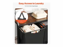 Cesto De Ropa|Cesta de Ropa Sucia SucceBuy Clasificador de Ropa de 2 Niveles con Ruedas, Cesto para Ropa Sucia de 2 Compartimentos, Estructura Metálica, Tapa de Madera