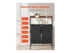 Cesto De Ropa|Cesta de Ropa Sucia SucceBuy Clasificador de Ropa de 2 Niveles con Ruedas, Cesto para Ropa Sucia de 2 Compartimentos, Estructura Metálica, Tapa de Madera