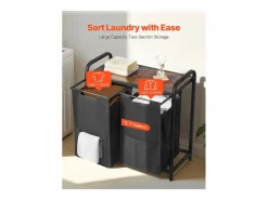 Cesta de Ropa Sucia SucceBuy Cesto para la Ropa Sucia de 2 Compartimentos, Organizador con Bolsas Extraíbles de Tela, Estructura Metálica y Tapa de Madera Negro Hot