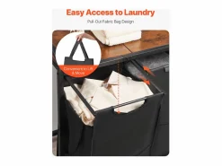 Cesta de Ropa Sucia SucceBuy Cesto para la Ropa Sucia de 2 Compartimentos, Organizador con Bolsas Extraíbles de Tela, Estructura Metálica y Tapa de Madera Negro Hot