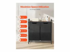 Cesta de Ropa Sucia SucceBuy Cesto para la Ropa Sucia de 2 Compartimentos, Organizador con Bolsas Extraíbles de Tela, Estructura Metálica y Tapa de Madera Negro Hot