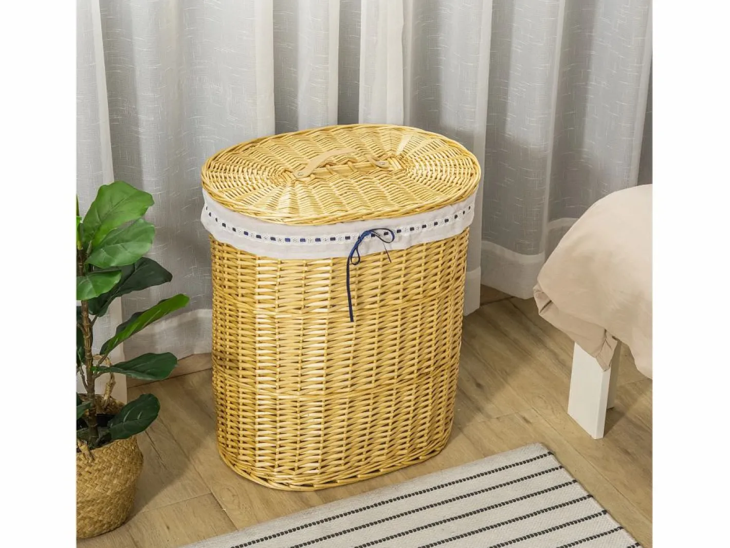 Cesta para la colada con tapa, mimbre natural, 100 l de capacidad, ideal para dormitorio y baño (51 x 38 x 57 cm)^ Best