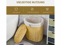 Cesta para la colada con tapa, mimbre natural, 100 l de capacidad, ideal para dormitorio y baño (51 x 38 x 57 cm)^ Best