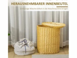 Cesta para la colada con tapa, mimbre natural, 100 l de capacidad, ideal para dormitorio y baño (51 x 38 x 57 cm)^ Best