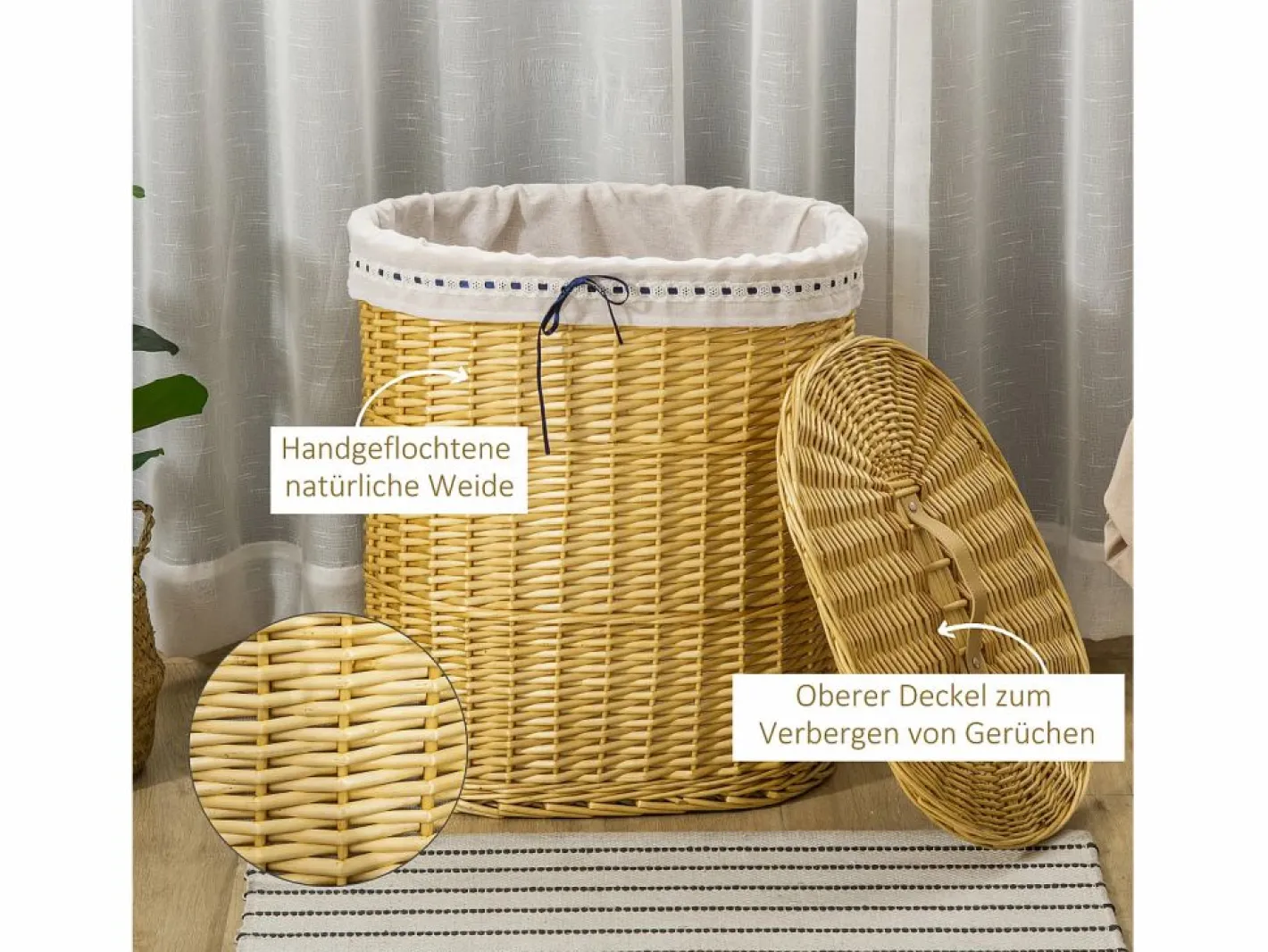 Cesta para la colada con tapa, mimbre natural, 100 l de capacidad, ideal para dormitorio y baño (51 x 38 x 57 cm)^ Best