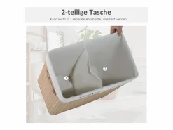 Cesto De Ropa|Cesta para la colada de 100 l con tapa, bolsa de lona de bambú, color natural (52 x 32 x 63 cm)