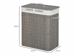 Cesta para la colada de 100 l con 2 compartimentos, bambú, (52 x 32 x 63 cm)^ New