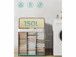 Cesto De Ropa|Cesta para la colada de bambú natural Valora de 3 compartimentos y 150 l con tapa