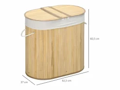 Cesta para la ropa con tapa, 2 compartimentos extraíbles, bambú natural, organizada y ventilada (62,5 x 37 x 60,5 cm) Marru00f3n