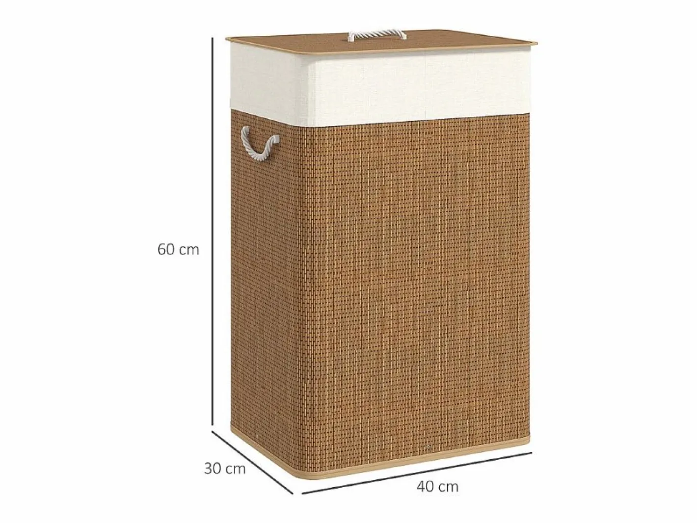 Cesta para la ropa con tapa, bambú, con bolsa extraíble, 72L, beige (40x30x60 cm) Marru00f3n