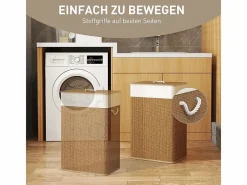 Cesta para la ropa con tapa, bambú, con bolsa extraíble, 72L, beige (40x30x60 cm) Marru00f3n