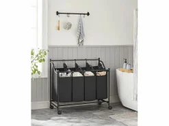 Cesta para la ropa sucia Valora negra de 4 compartimentos con ruedas, 140 l^ New