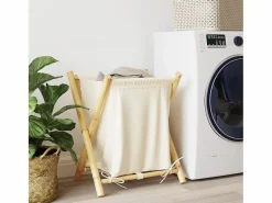 Cesto De Ropa|Cesta para la ropa sucia de bambú color blanco crema 45x55x63,5 cm