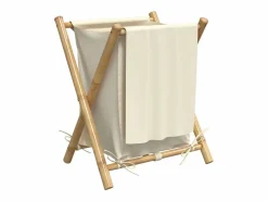 Cesto De Ropa|Cesta para la ropa sucia de bambú color blanco crema 45x55x63,5 cm