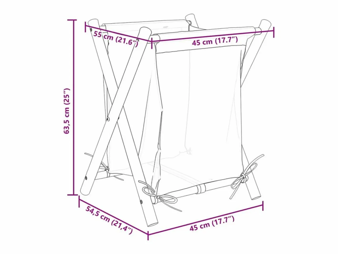 Cesto De Ropa|Cesta para la ropa sucia de bambú color blanco crema 45x55x63,5 cm
