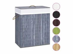 Cesta para la ropa sucia con 2 compartimentos, bambú , 100 L Gris Outlet