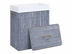 Cesta para la ropa sucia con 2 compartimentos, bambú , 100 L Gris Outlet