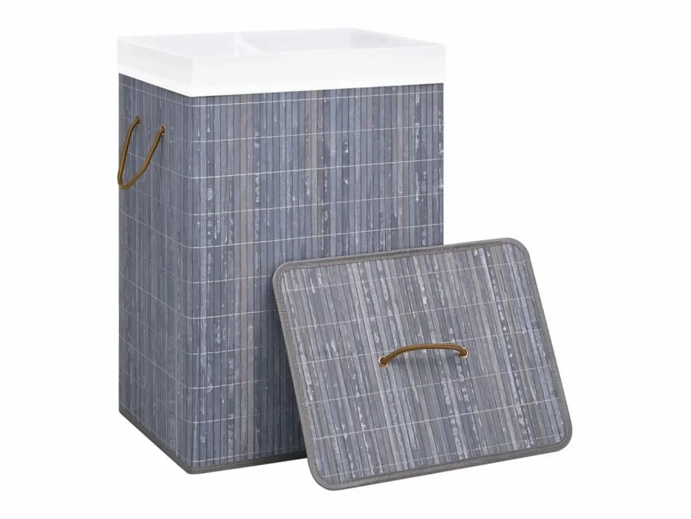 Cesto De Ropa|Cesta para la ropa sucia con 2 compartimentos, bambú , 72 L